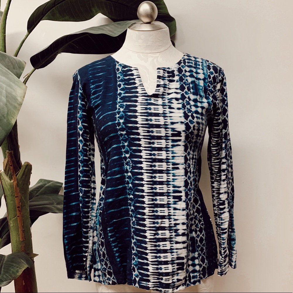 Blue Tie-dye Long Sleeve Top